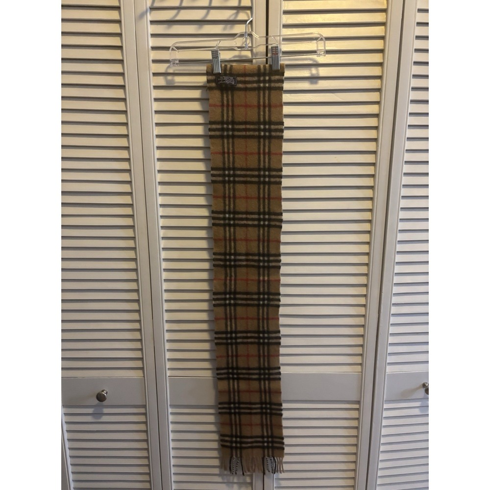 Burberry Lambswool Beige Plaid Fringe Rectangle Scarf Made in England - Picture 7 of 11